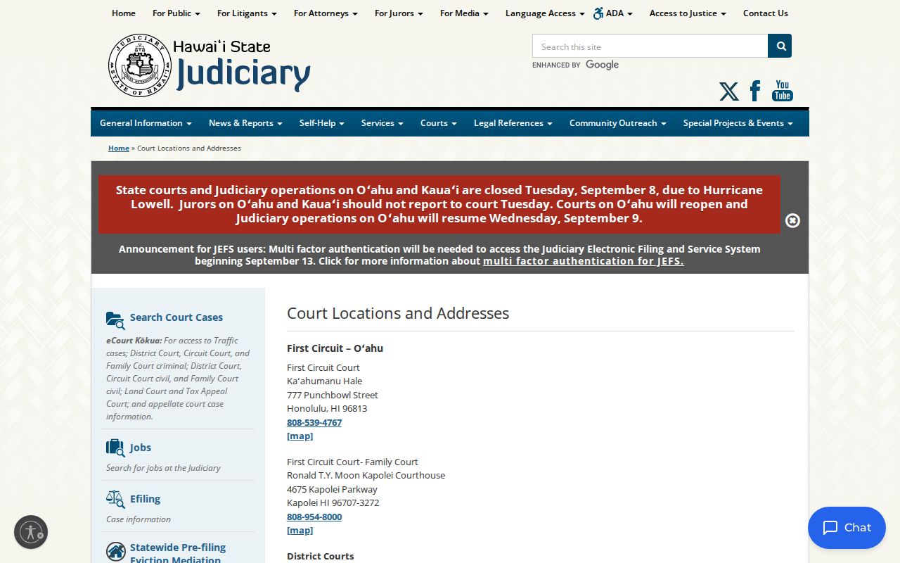 First Circuit locations serving Honolulu County warrant cases