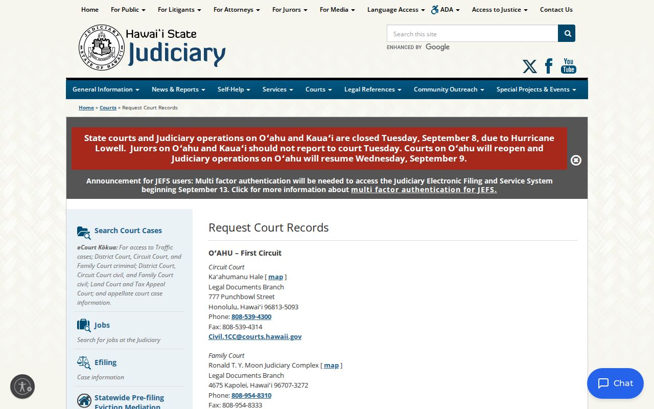 Oahu court record request options for Honolulu County warrant records