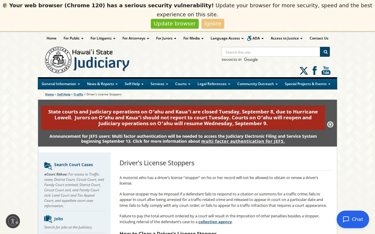 Honolulu County traffic warrant and license stopper rules