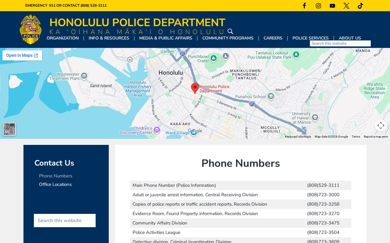 Honolulu County arrest warrant phone contacts